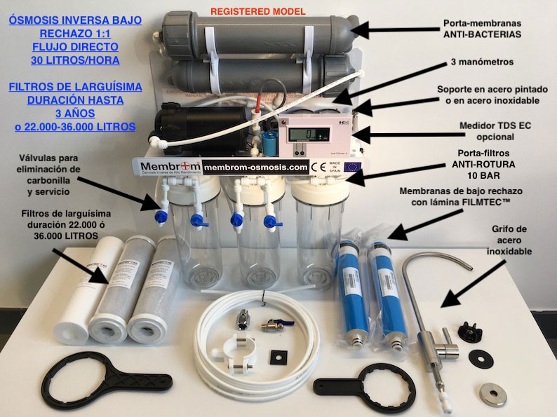 ÓSMOSIS INVERSA BAJO RECHAZO 1:1 FLUJO DIRECTO MEMBROM®  OI-1:1-05-AC(NX)-AR10 - Membranas Osmosis Inversa